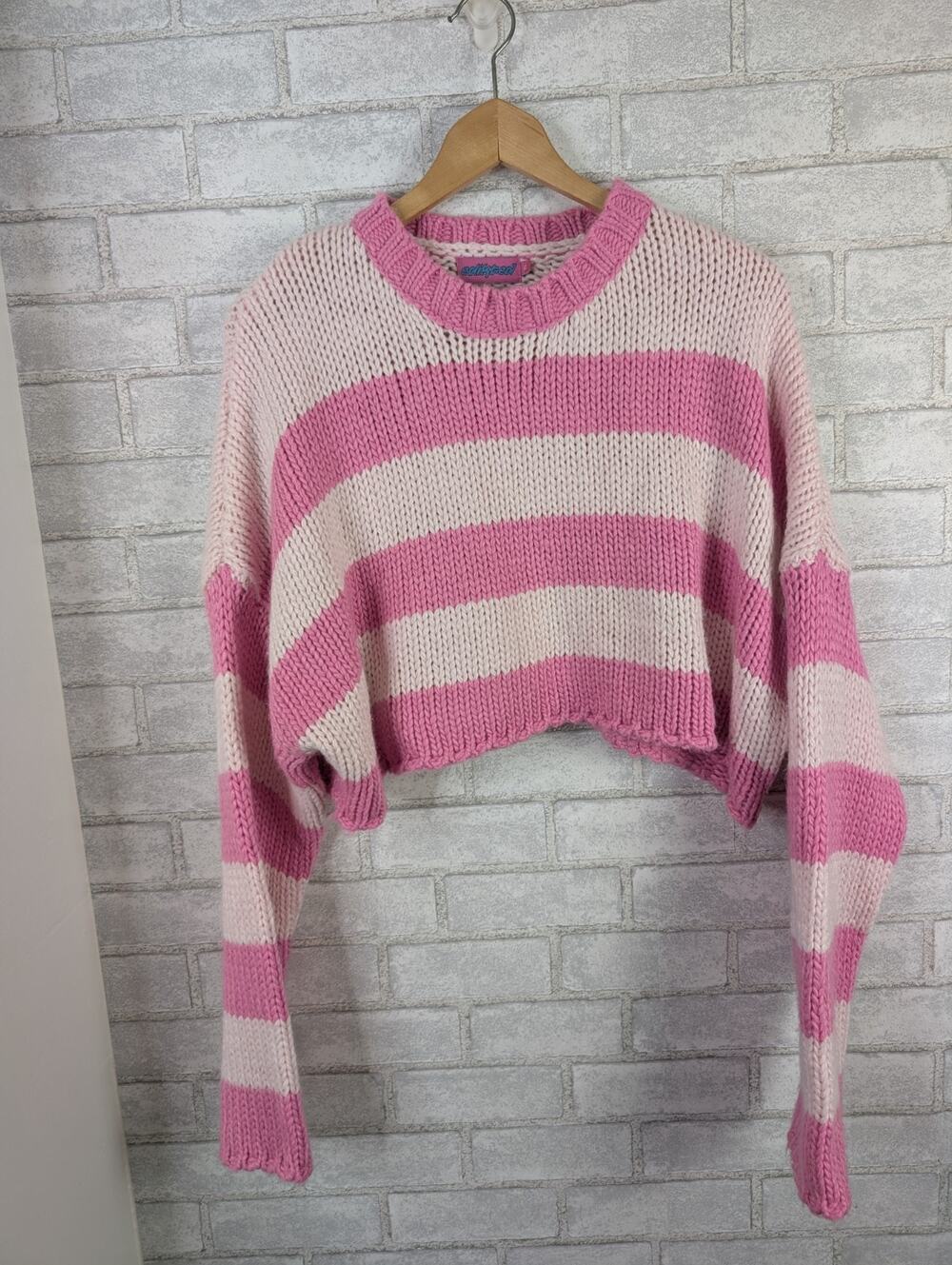Edikted XL Pink Striped Chunky Sweater Stripes Cropped Y2k